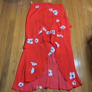 Bardot Red Floral High-Low Skirt
